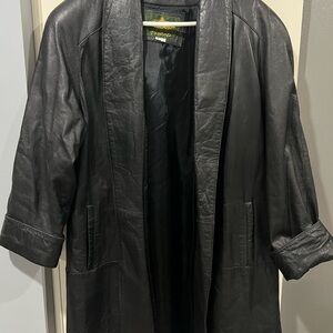 Vintage Avanti Black Leather Jacket/Trench Coat